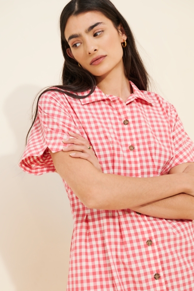 red mini shirt dress Labelrail x Sumbo Owoyele pleated skirt polo shirt mini dress in red