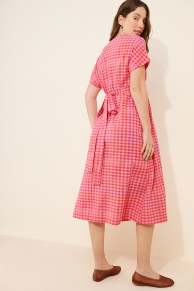 plaid fitted maternity dress Plaid 3/4 Sleeve Round Neck Ruched Maternity Dress RED/BLACK / SMALL main image 1