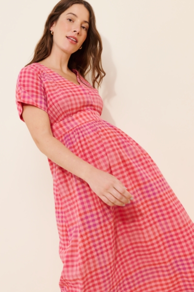 green emerald velvet dress Harlow Maxi Dress in Natural Plaid main image 1
