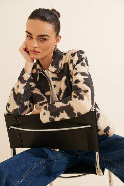 Cow Print Faux Suede Jacket | Nuuly
