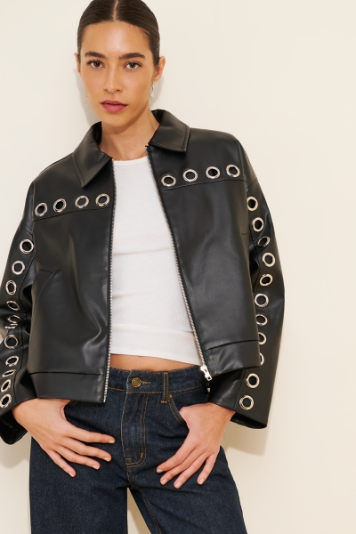 Grommet Detail Vegan Leather Jacket | Nuuly