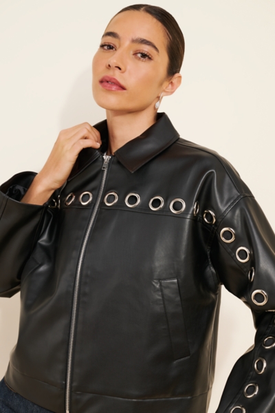Grommet Detail Vegan Leather Jacket | Nuuly