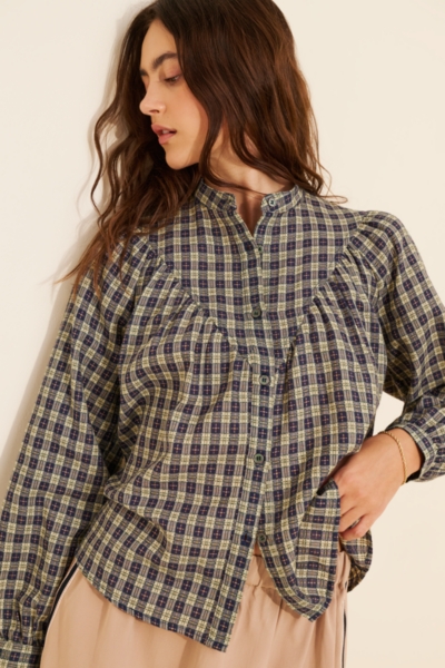 トップス Y's DEFORMATION CHECK ETTE BLOUSE 1 The Leandra Shirred Yoke Blouse by Maeve: Denim Edition