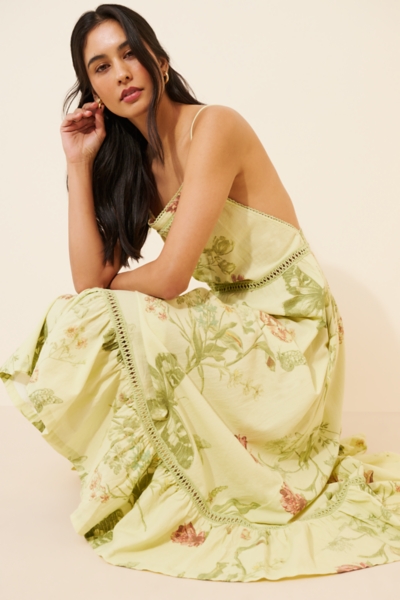 green dress silver jewlery Downriver Midi Dress