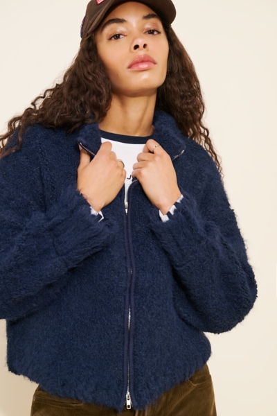 極美品 セオリー COMPACT CREPE ジップアップブルゾン ネイビー S Theory - Compact Crepe Zip Up Bomber / コンパクトクロップドジップ