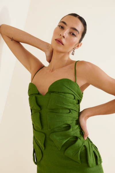 farm rio green monstera dress Farm Rio Striped 3d Monstera Leaf Midi Dress