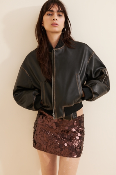 Vegan Leather Washed Bomber Jacket | Nuuly