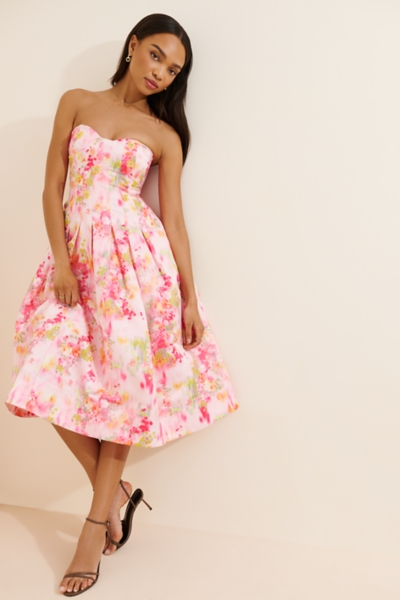 strapless bustier midi dress Strapless Bustier A Line Midi Dress Pink