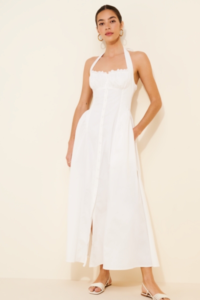 Tea Time Basque Waist Halter Midi Dress | Nuuly