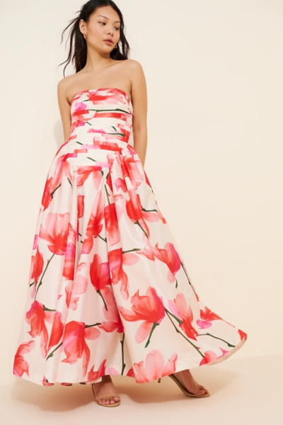 hutch corene strapless floral tulle a-line midi dress Georgia in by line tulle silhouette for added volume Hutch 
