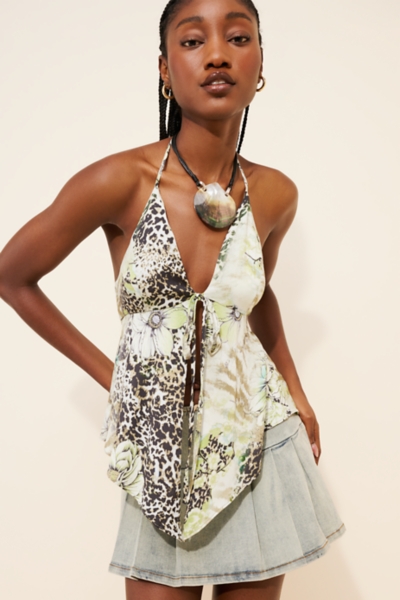 Leila Tie-Front Flyaway Hanky Hem Halter Top | Nuuly