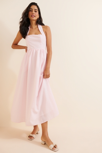 pearl halter neck dress Pearl Halter Neck Silk Maxi Dress Coral / EU34