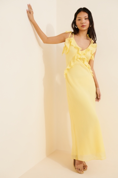 bailey floral maxi dress Nellie Ruffle Maxi Dress - Champagne