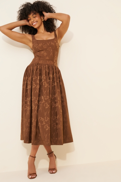 brown pineapple jewelry midi dress Pineapple Jewelry Midi Dress – Fourteenth Boutique main image 1