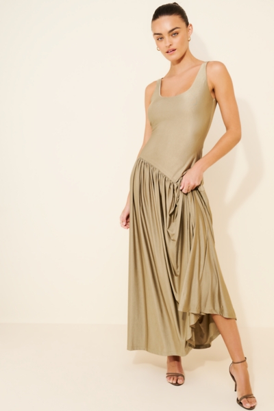 asymmetrical waistline dress Asymmetrical Gown With Overskirt - Luxury Evening Dress | Rami Al Ali Champagne / FR 44