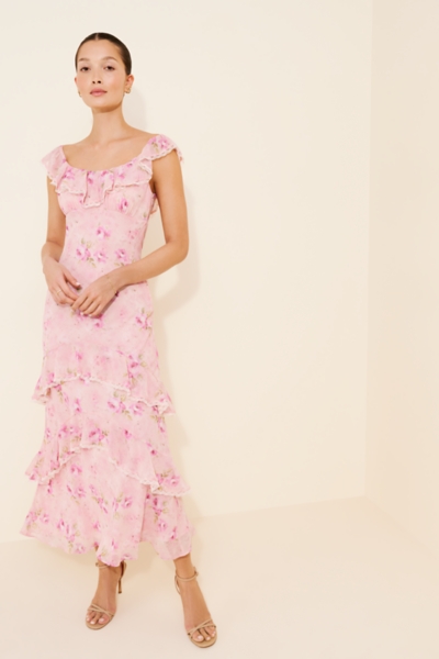 astr flutter sleeve asymmetrical floral maxi dress astr the label Emporia Floral Tiered Maxi Dress main image 1