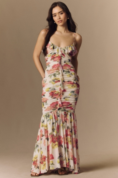 chinese dress ladies Anna-Kaci Grecian Ruffle Stretch Maxi Long Dress - Brown