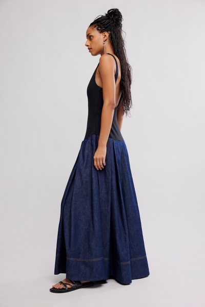 nuuly denim dress Bare Square-Neck Drop-Waist Denim Mini Dress