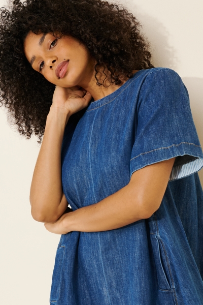 Emmy Short Sleeve Swing Denim Mini Dress
