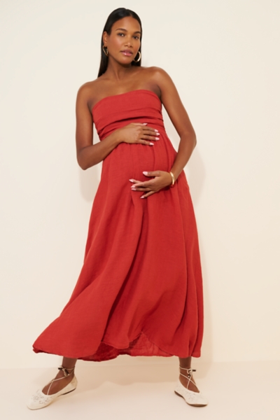 knee length dresses for ladies Rusty Linen Maternity Dress
