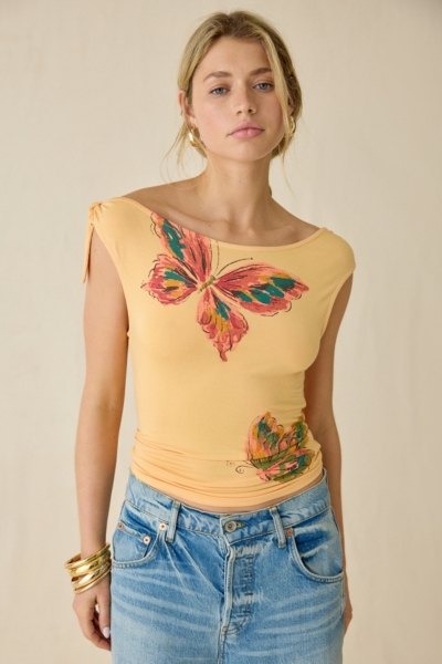 Kiss Me Later Graphic Asymmetric Off-The-Shoulder | Nuuly