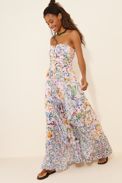 plissé asymmetric tiered ruffle strapless midi dress Elisa Ruffles Layered Asymmetrical Dress L / Lilac