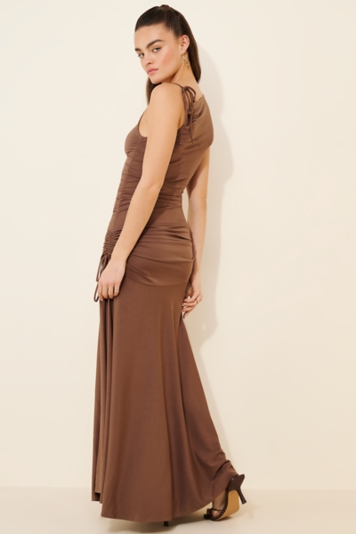 shanghai ruched dress - brown Topshop long sleeve ruched maxi dress in chocolate brown