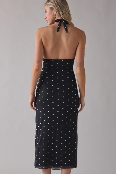 Plunge Halter Ruched Mesh Midi Dress | Nuuly