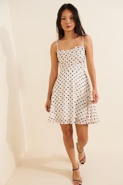 polka dot cut out dress One Shoulder Cut Out Mini Dress In White Polka Dot Mesh | EGO US