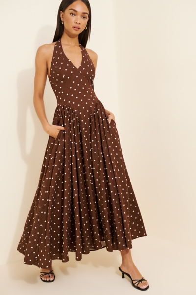 halter neck brown polka dot dress Petal and Pup Women's Elva Halterneck Midi Dress