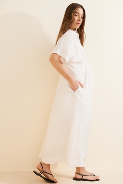 chinese dress ladies Haven Embroidered Linen Maxi Dress Coral / S main image 1