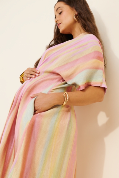 open lace back dress Pink Fuchsia Pinstripe Maternity Summer Dress S