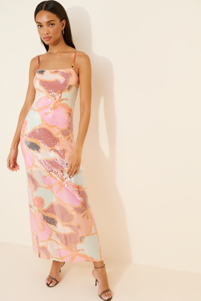 Colorblock Floral Sequin Dress | Nuuly