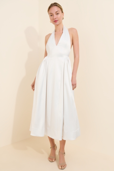 slim fit dress slacks Women's Adelina Sheath Halter Neck Satin Maxi Dress XS/S/M/L/XL/XXL//White/MEAN Blvd XL / White main image 1