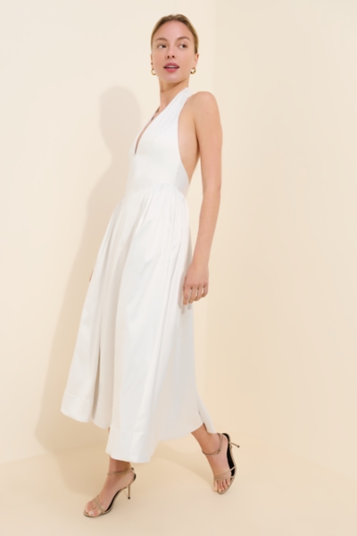 Halter-Neck Satin Fit-and-Flare Maxi Dress | Nuuly
