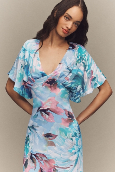 amelia floral midi dress Pink Floral-Print Midi Casual Dress with Pockets Blush Ribbon Floral Print / Medium