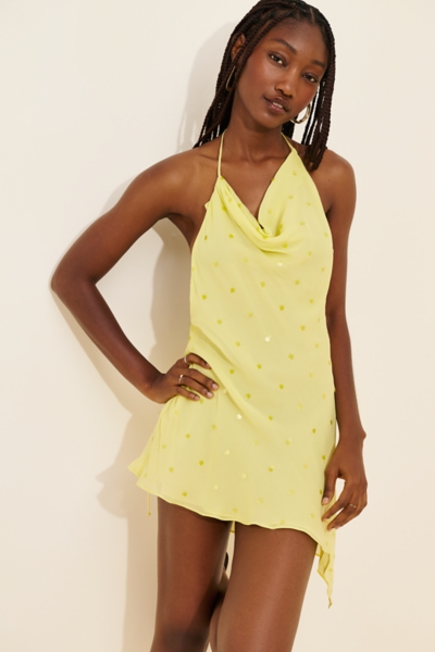 yellow mini halter dress Altar'd State | Soni Halter Mini Dress | YELLOW