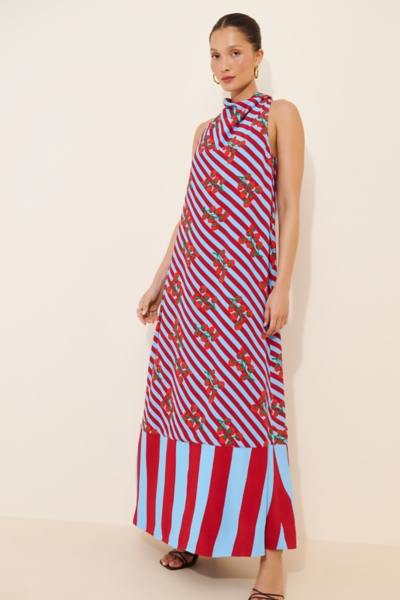 red white blue maxi dress Frostluinai Red White and Blue Dresses for Women V Neck Spaghetti Strap Maxi Dress USA Stars Striped Casual Dress 4th of July Party Dress
