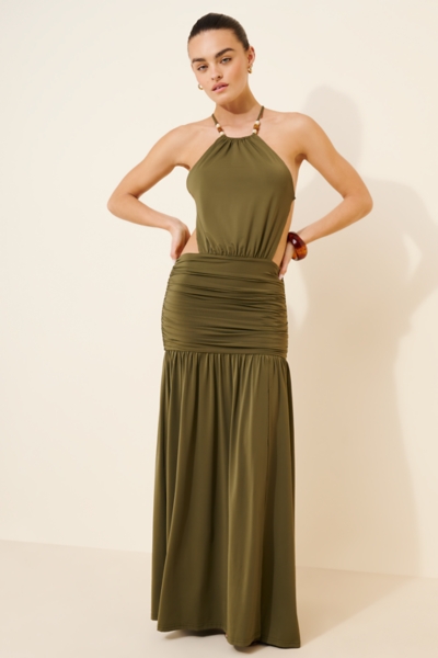 strapless open back dress Shop Quinn High Neck Dress (Evergreen) main image 0