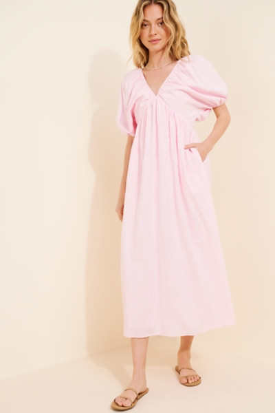 strapless open back dress Dusty-Pink Backless Puff Sleeve Midi Dress – trinarosh main image 1