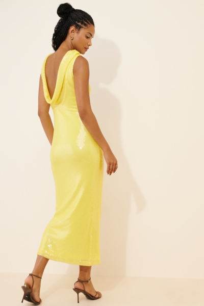 knee length dresses for ladies La Lune One Shoulder Cowl Back Maxi Dress | Lemon | Dresses
