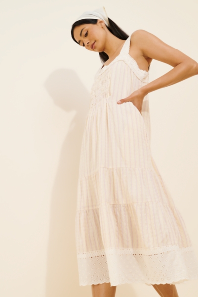 knee length dresses for ladies Faren Lace Trim Maxi Dress White