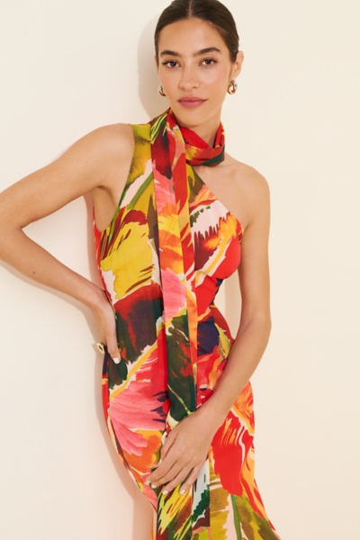 orange dress with scarf Cooper Scarf Gown