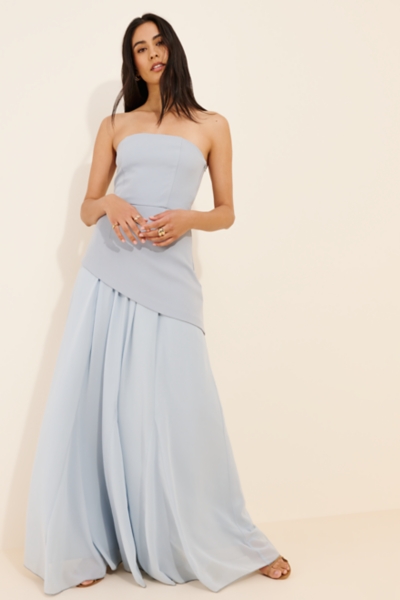 strapless open back dress Beige Box Pleated Dress with Stripe Yoke L main image 1