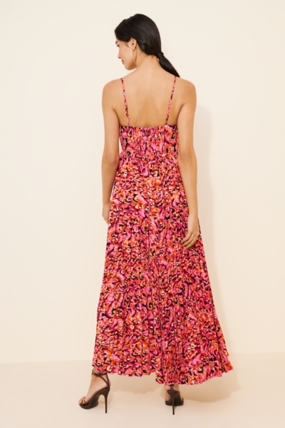 open lace back dress Achanti Pleated Maxi Dress - White Black Floral main image 1