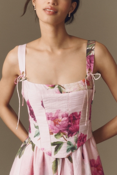 bustier tiered maxi dress Celine Floral Tie Strap Bustier Maxi Dress