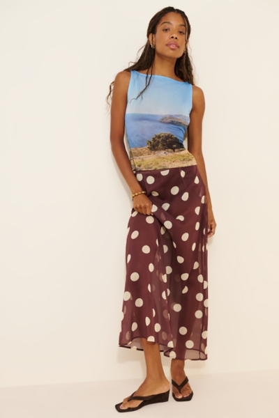 Printed Mesh Boat-neck Top | Nuuly