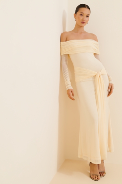 gold metallic dress long Adrianna Papell Metallic Mesh Draped Gown