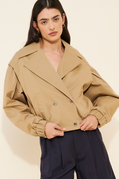 Linen Blend Crop Trench Jacket | Nuuly