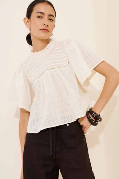 Pintuck Ruffle-Neck Top | Nuuly